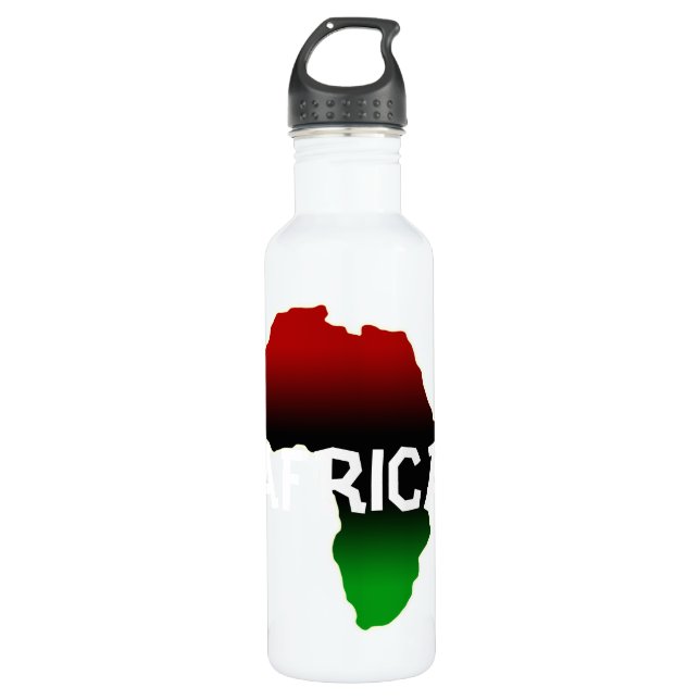 Africa continent in red, green, & black stainless steel water bottle (Front)