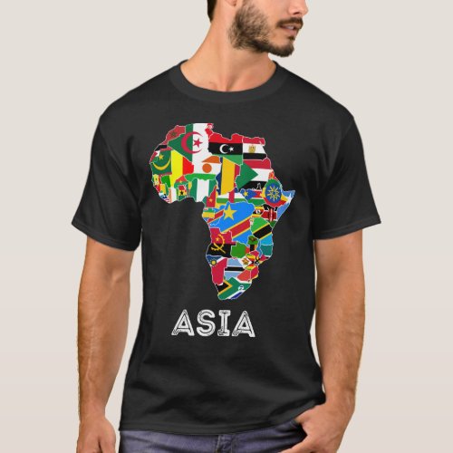 Africa Continent Map Flags Funny Asia Label T_Shirt