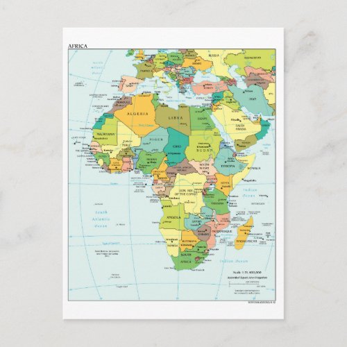Africa continent map postcard