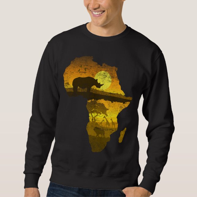 Africa Continent Sunset Rhinoceros Safari Sweatshirt (Front)