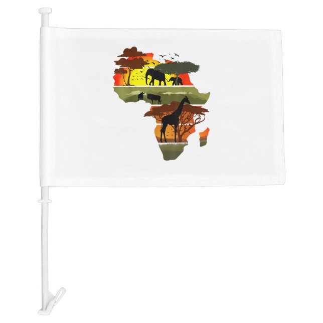 Africa Continent Sunset Safari Nature Wild Life  Car Flag (Front)