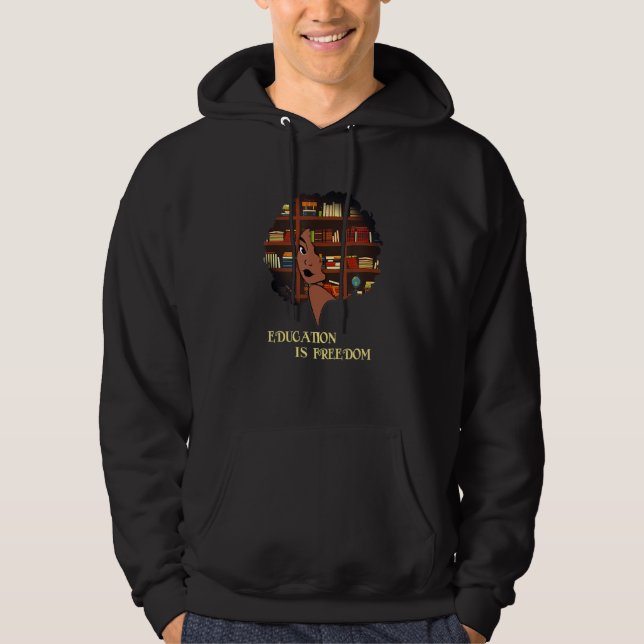 Africa Education Is Freedom Library Book Black His Hoodie (Front)