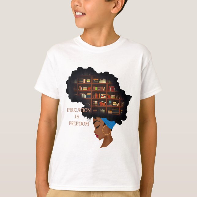Africa Education Is Freedom Library Book Black His T-Shirt (Front)