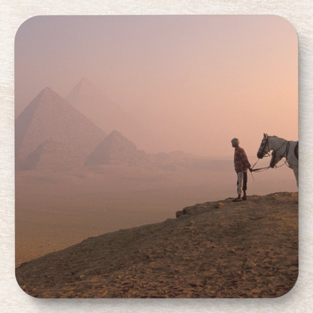 Africa, Egypt, Cairo, Giza, Giza pyramids at Beverage Coaster (Front)