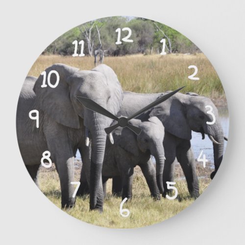 Africa Elephant Herds Large Clock