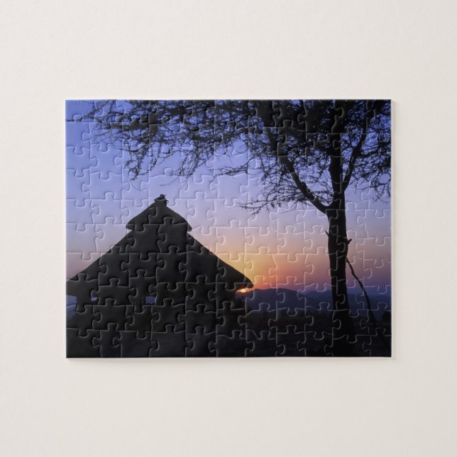 Africa, Ethiopia, Omo river region, Sunset over Jigsaw Puzzle (Horizontal)