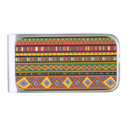 Africa Ethnic Art Pattern  Silver Finish Money Clip