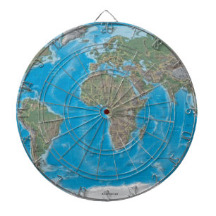 Africa, Europe, and the World Map Dartboard With Darts