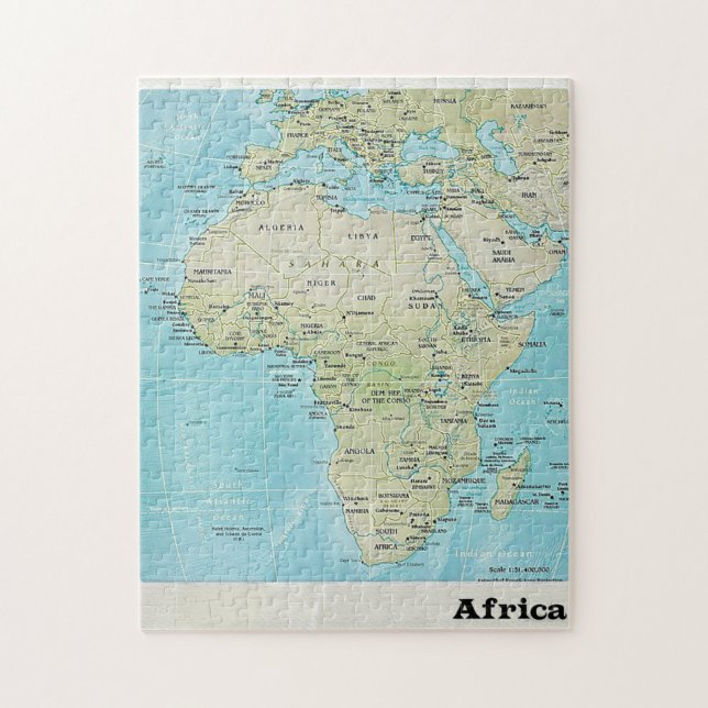 Africa Geography Map: A Jigsaw Puzzle (Vertical)