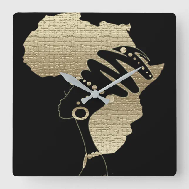 Africa In Gold – Afrocentric Heritage Square Wall Clock | Zazzle