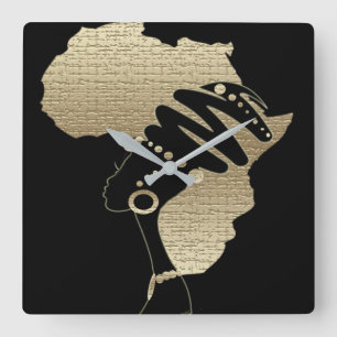 Africa In Gold Square Wall Clock