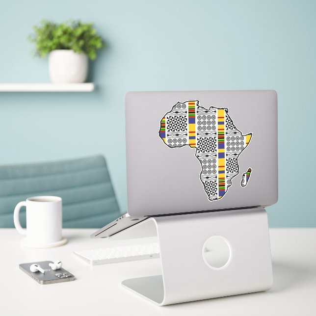 Africa Kente Adinkra Symbol Custom-Cut Vinyl Sticker (Laptop On Desk)