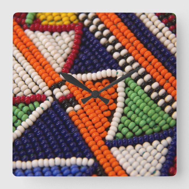 Africa, Kenya. Maasai Tribal Beads Square Wall Clock (Front)