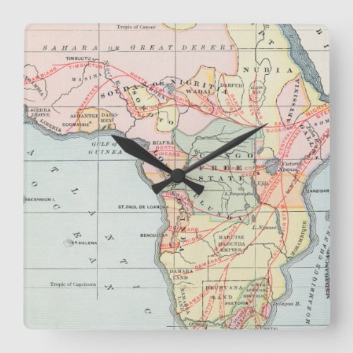 AFRICA MAP 1894 SQUARE WALL CLOCK