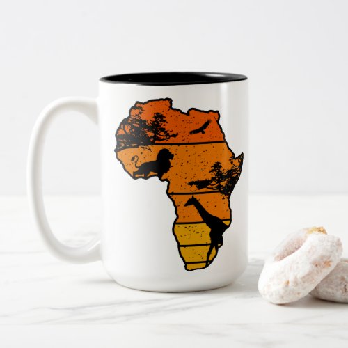 Africa Map African Safari  Lion Giraffe  Vintage Two_Tone Coffee Mug