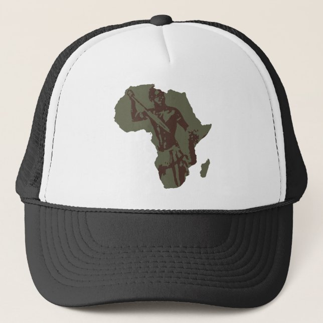 Africa Map African Warrior Artwork Trucker Hat (Front)