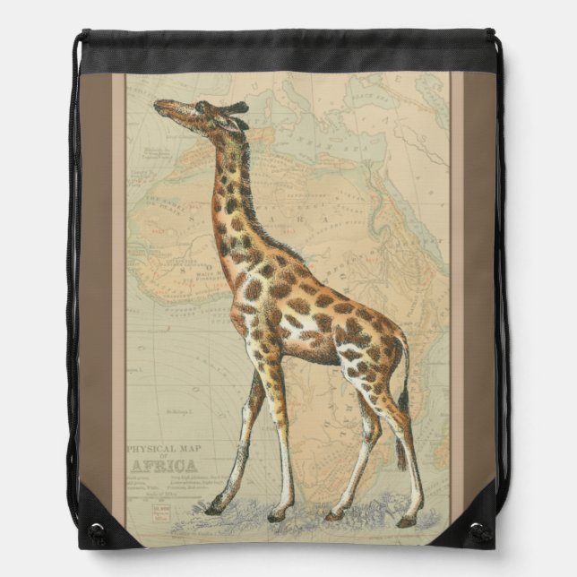 Africa Map and a Giraffe Drawstring Bag (Front)