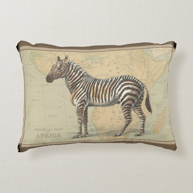 Africa Map and a Zebra Decorative Pillow (Front)