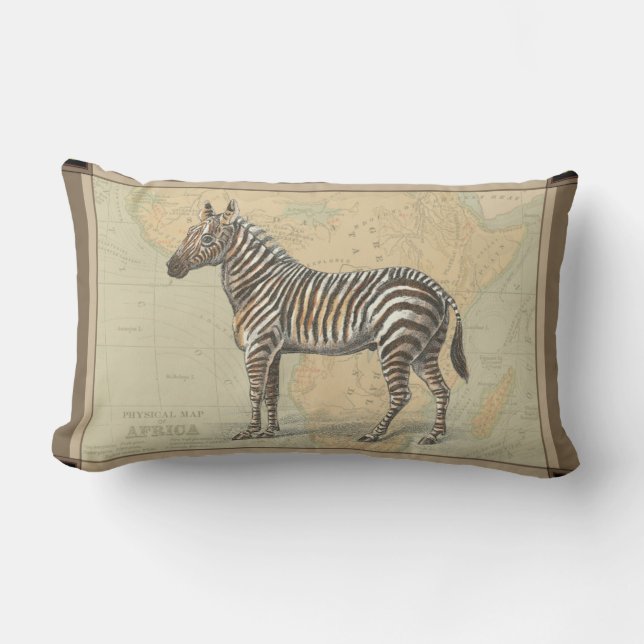 Africa Map and a Zebra Lumbar Pillow (Front)