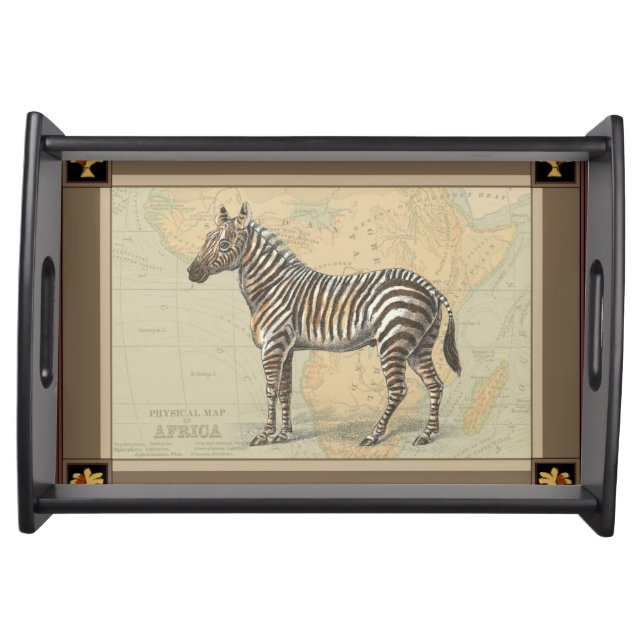 Africa Map and a Zebra Serving Tray (Front)