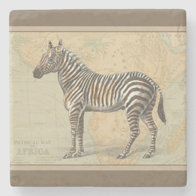 Africa Map and a Zebra Stone Coaster (Front)