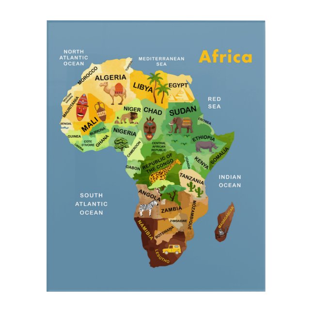 Africa Map Artwork Acrylic Print (Front)