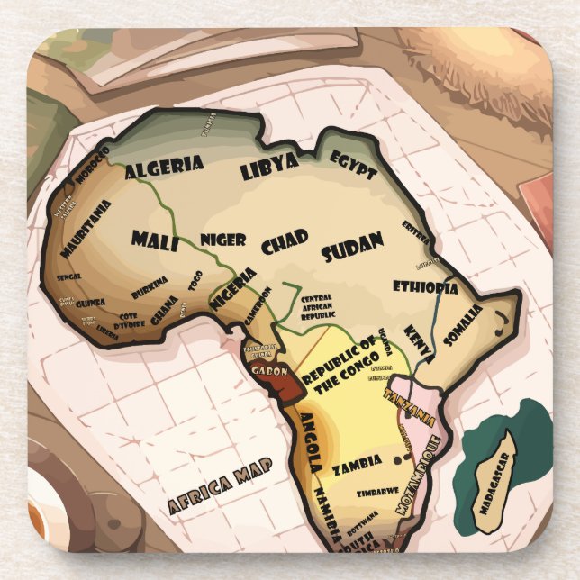 Africa Map Beverage Coaster (Front)