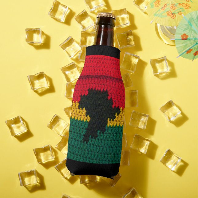 Africa Map Black Red Gold Green African Crochet Bottle Cooler (In Situ Summer)
