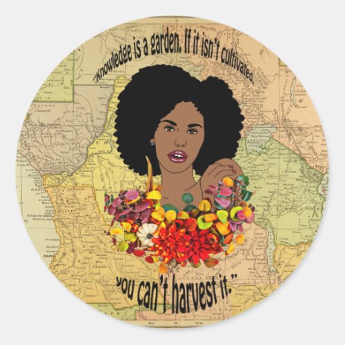 Africa Map Black Woman African Proverbs Quotes Classic Round Sticker