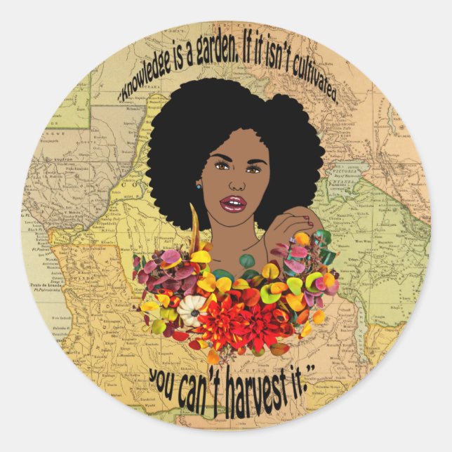 Africa Map Black Woman African Proverbs Quotes Classic Round Sticker (Front)
