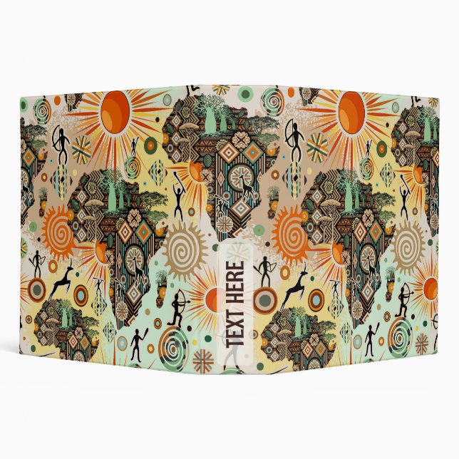 Africa Map Decorative Tribal Elements Pattern 3 Ring Binder (Background)
