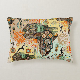 Africa Map Decorative Tribal Elements Pattern Accent Pillow