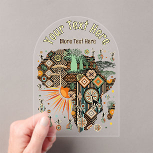 Africa Map Decorative Tribal Elements Pattern Acrylic Invitations