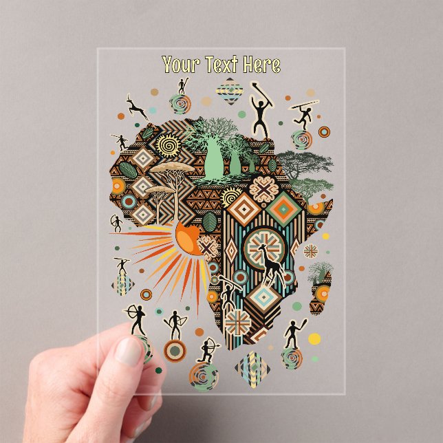 Africa Map Decorative Tribal Elements Pattern Acrylic Invitations (Insitu (Handheld))