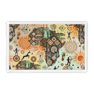 Africa Map Decorative Tribal Elements Pattern Acrylic Tray