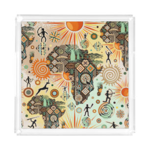 Africa Map Decorative Tribal Elements Pattern Acrylic Tray