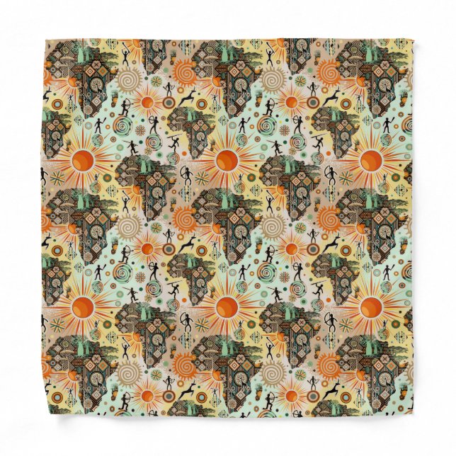 Africa Map Decorative Tribal Elements Pattern Bandana (Front)