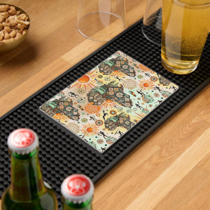Africa Map Decorative Tribal Elements Pattern Bar Mat