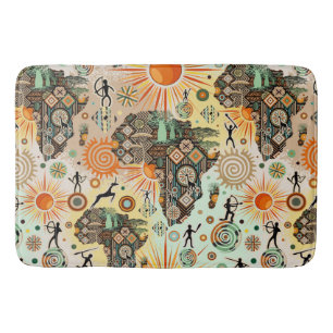 Africa Map Decorative Tribal Elements Pattern Bath Mat