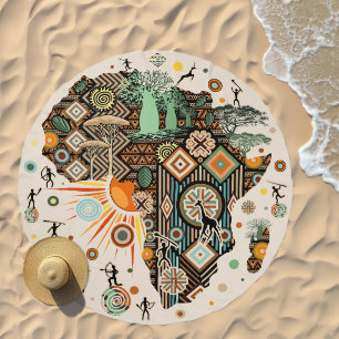 Africa Map Decorative Tribal Elements Pattern Beach Towel