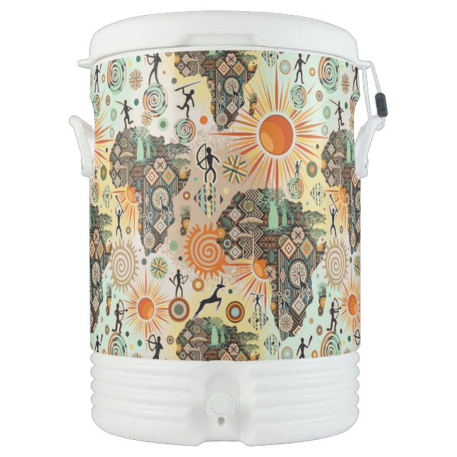 Africa Map Decorative Tribal Elements Pattern Beverage Cooler (Front)