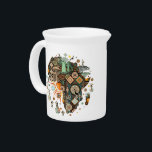 Africa Map Decorative Tribal Elements Pattern Beverage Pitcher<br><div class="desc">Africa Map Decorated with warm Colors Pattern Design,  Savanna wild nature,  baobabs,  sunshine and Tribal Elements. Original Vector  Art Design Copyright BluedarkArt TheChameleonArt.</div>