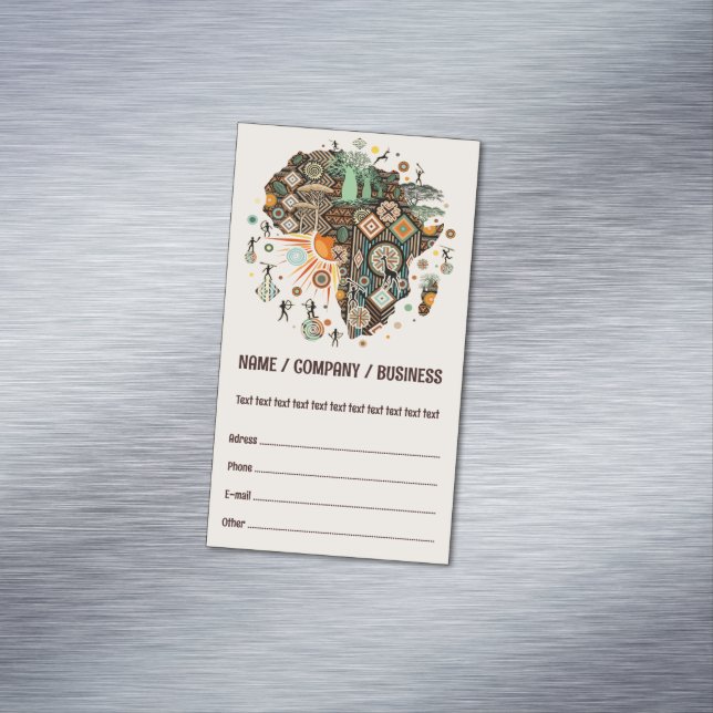 Africa Map Decorative Tribal Elements Pattern Business Card Magnet (In Situ)