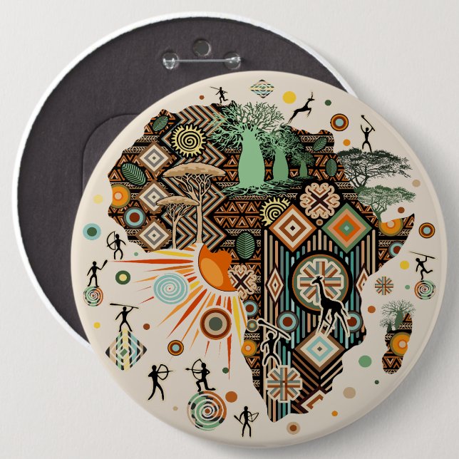 Africa Map Decorative Tribal Elements Pattern Button (Front & Back)
