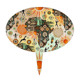 Africa Map Decorative Tribal Elements Pattern Cake Topper