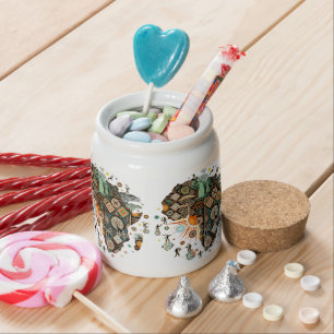 Africa Map Decorative Tribal Elements Pattern Candy Jar
