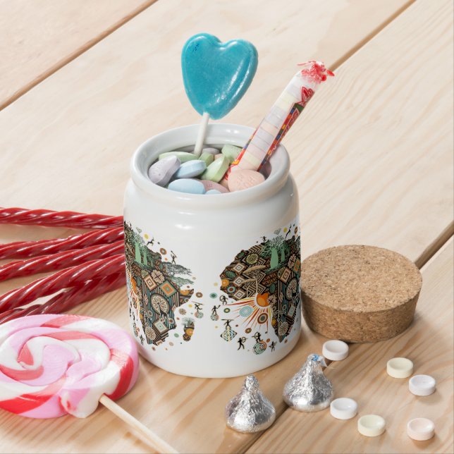 Africa Map Decorative Tribal Elements Pattern Candy Jar (In Situ)