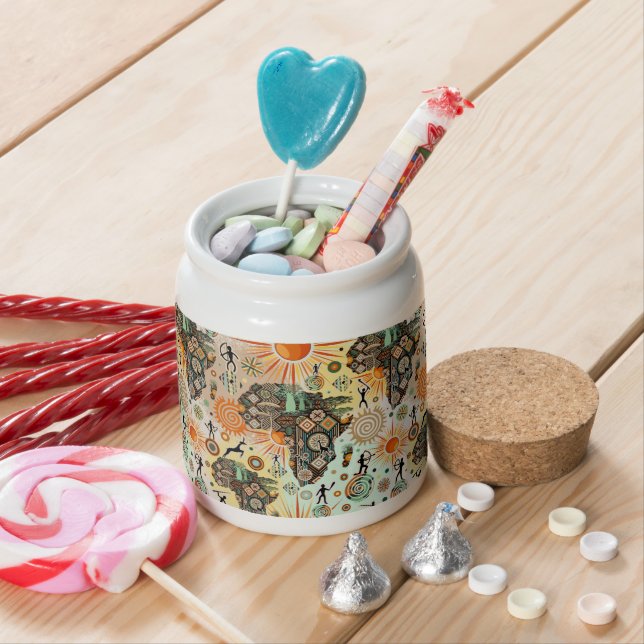Africa Map Decorative Tribal Elements Pattern Candy Jar (In Situ)