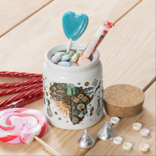 Africa Map Decorative Tribal Elements Pattern Candy Jar
