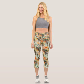 Africa Map Decorative Tribal Elements Pattern Capri Leggings